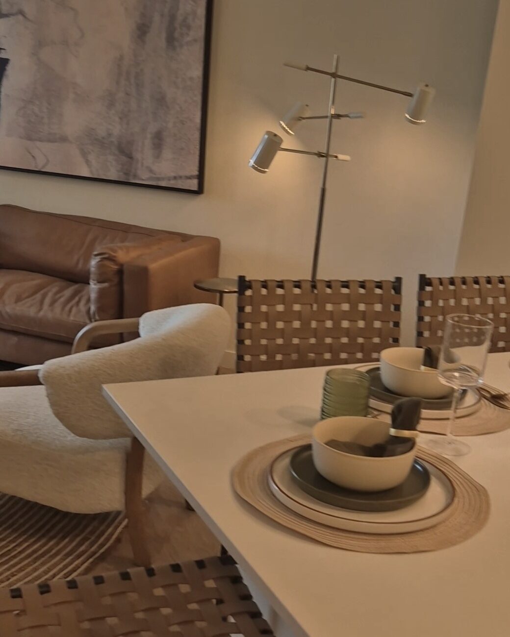 Spotless dining table set for a meal